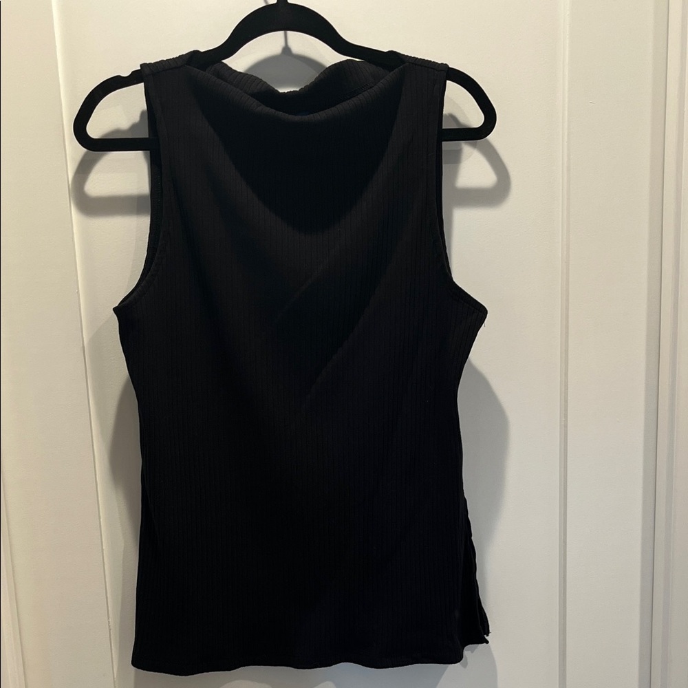 Old Navy Black Ribbed Mock Neck Cowl Tank Top w/ Side Slits